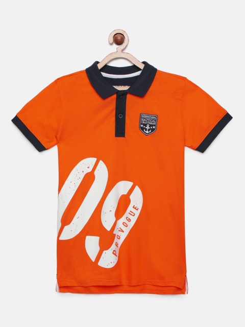 

Provogue Boys Orange Printed Polo Collar T-shirt