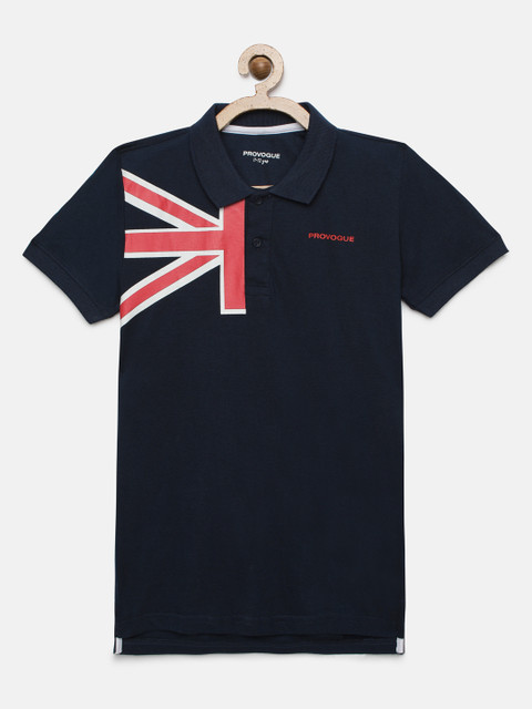 

Provogue Boys Navy Blue Printed Polo Collar T-shirt