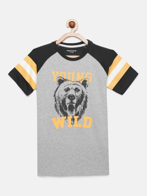 

Provogue Boys Grey Melange Printed Round Neck T-shirt