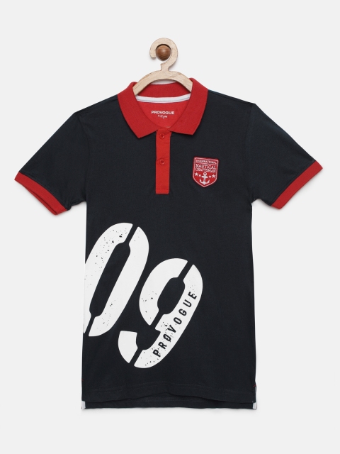 

Provogue Boys Navy Blue Printed Polo Collar T-shirt