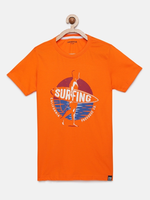 

Provogue Boys Orange Printed Round Neck T-shirt