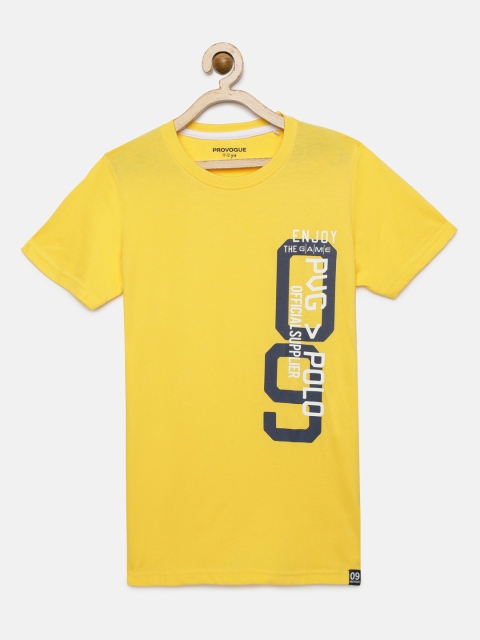 

Provogue Boys Yellow Printed Round Neck Pure Cotton T-shirt
