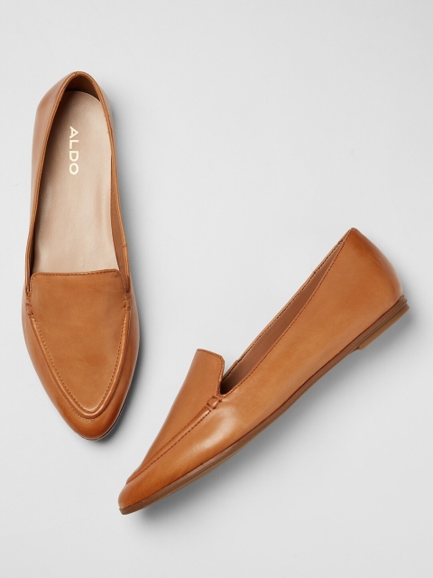 

ALDO Women Brown Solid Leather Ballerinas
