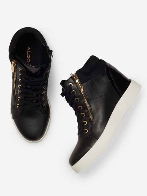 

ALDO Women Black Solid Synthetic Mid-Top Sneakers