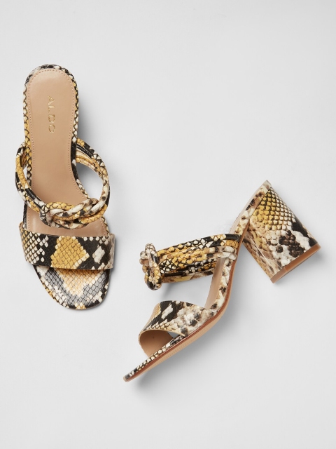 

ALDO Women Yellow & Beige Printed Mules