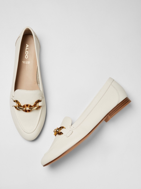 

ALDO Women White Solid Leather Loafers
