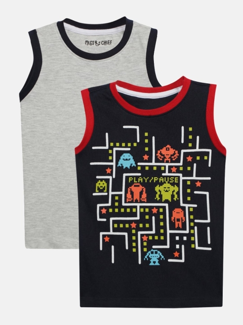 

Miss & Chief Boys Pack Of 2 Printed Round Neck T-shirts, Black