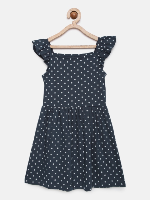 

Miss & Chief Girls Navy Blue Printed Fit and Flare Dress