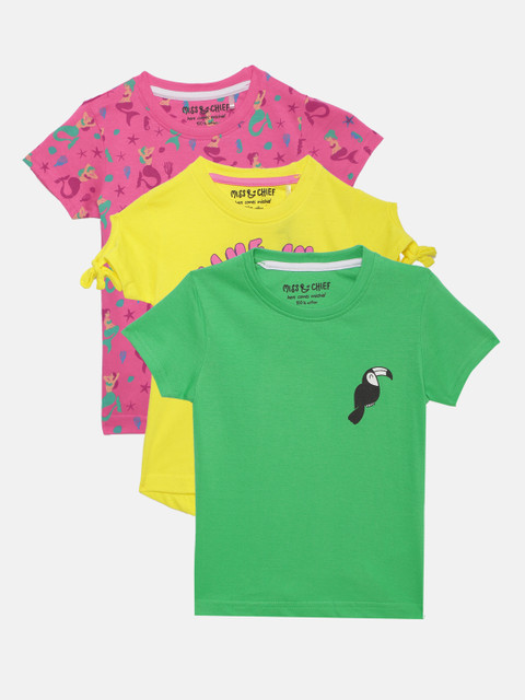 

Miss & Chief Girls Pack of 3 Round Neck T-shirts, Green