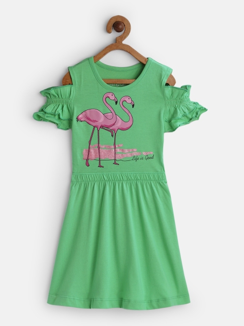 

Miss & Chief Girls Green Printed Fit and Flare Dress