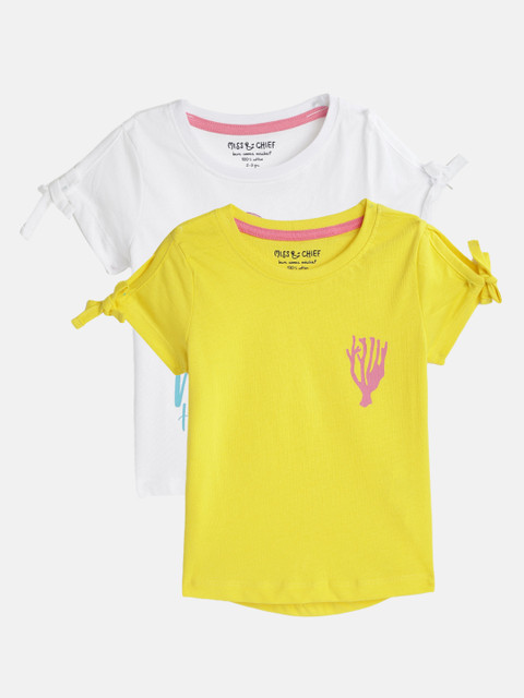

Miss & Chief Girls Pack Of 2 Printed Round Neck T-shirts, White