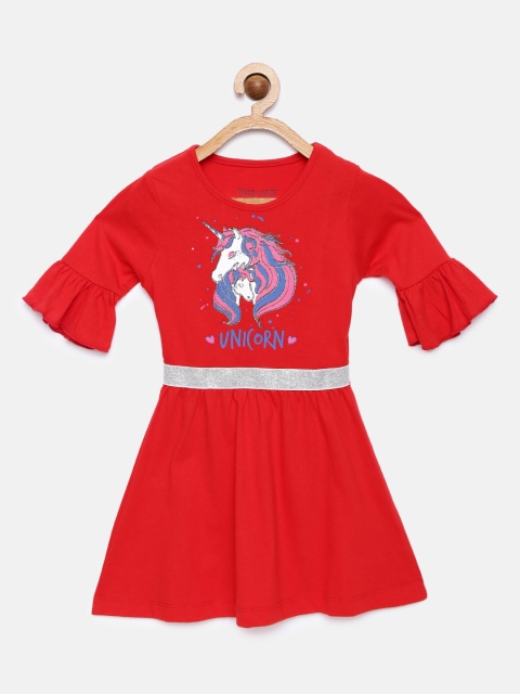 

Miss & Chief Girls Red Printed Fit and Flare Dress