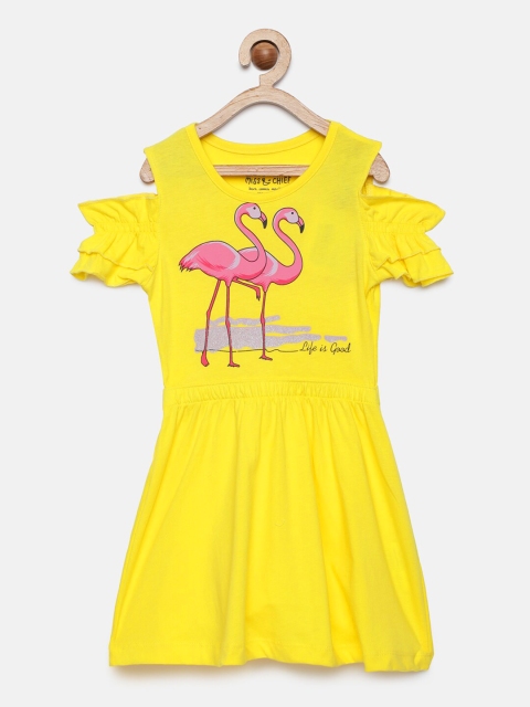 

Miss & Chief Girls Yellow Printed Fit and Flare Dress