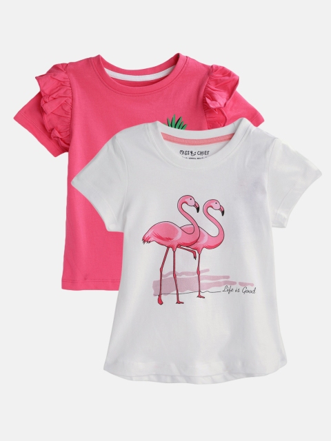 

Miss & Chief Girls Pack Of 2 Printed Round Neck T-shirts, Pink