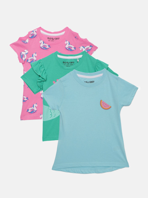 

Miss & Chief Girls Pack of 3 Round Neck T-shirts, Blue