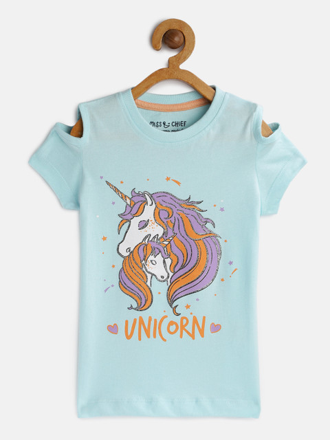 

Miss & Chief Girls Sea Green Printed Top