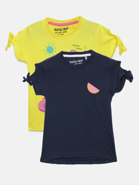 

Miss & Chief Girls Pack of 2 Round Neck T-shirts, Navy blue