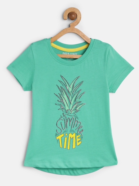 

Miss & Chief Girls Sea Green Printed Round Neck T-shirt