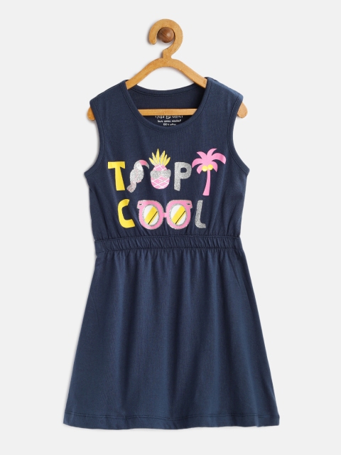 

Miss & Chief Girls Navy Blue Printed Fit and Flare Dress
