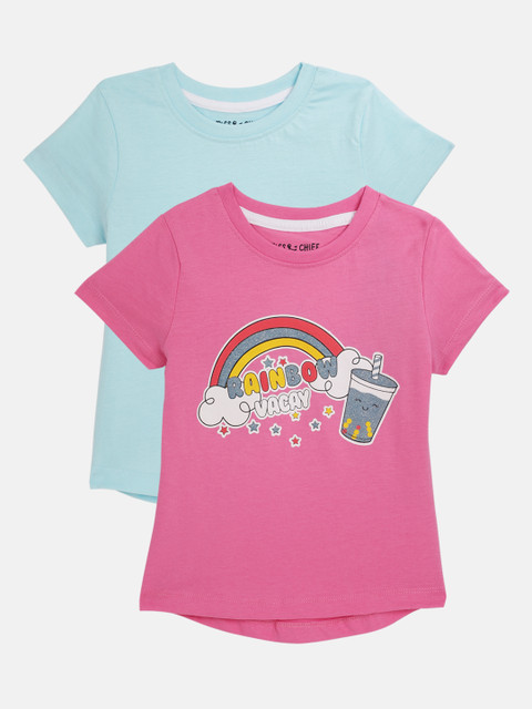 

Miss & Chief Girls Pack of 2 Round Neck T-shirts, Pink