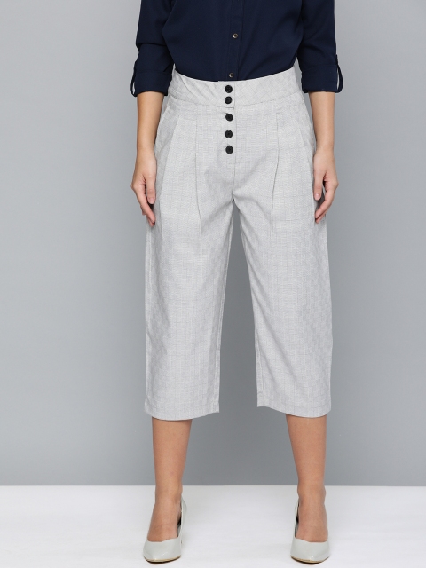 

HERE&NOW Women Grey Regular Fit Checked Parallel Trousers