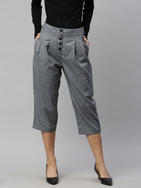 

HERE&NOW Women Grey Regular Fit Checked Culottes