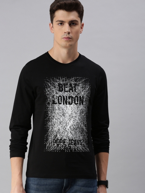 

BEAT LONDON by PEPE JEANS Men Black Printed Slim Fit Round Neck Pure Cotton T-shirt