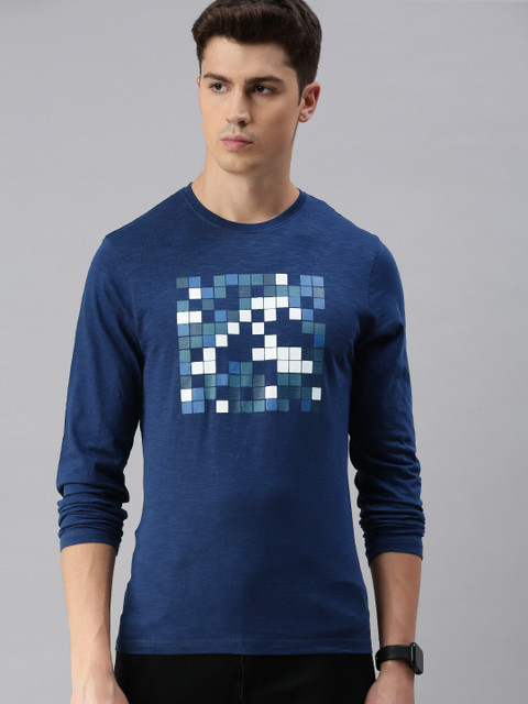 

BEAT LONDON by PEPE JEANS Men Navy Blue Printed Slim Fit Round Neck Pure Cotton T-shirt