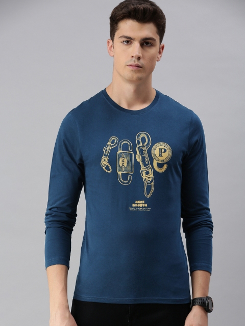 

BEAT LONDON by PEPE JEANS Men Navy Blue Printed Slim Fit Round Neck Pure Cotton T-shirt