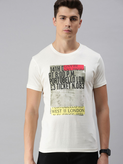 

BEAT LONDON by PEPE JEANS Men Off-White Printed Slim Fit Round Neck Pure Cotton T-shirt