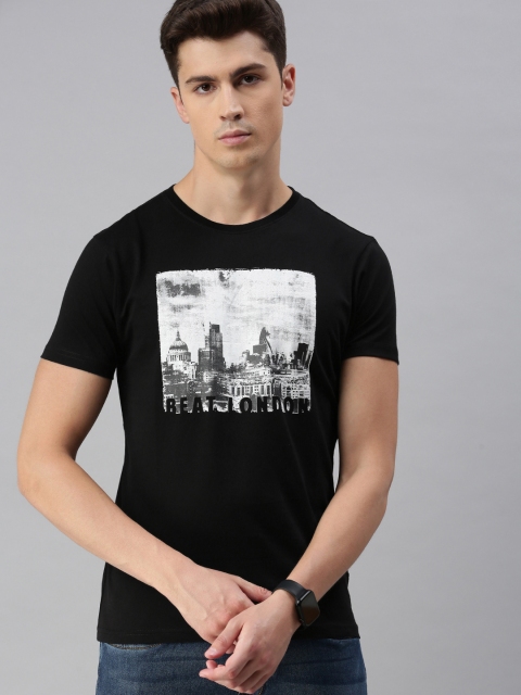 

BEAT LONDON by PEPE JEANS Men Black Printed Slim Fit Round Neck Pure Cotton T-shirt