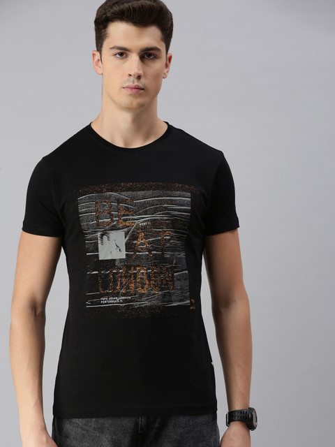 

BEAT LONDON by PEPE JEANS Men Black Printed Slim Fit Round Neck Pure Cotton T-shirt