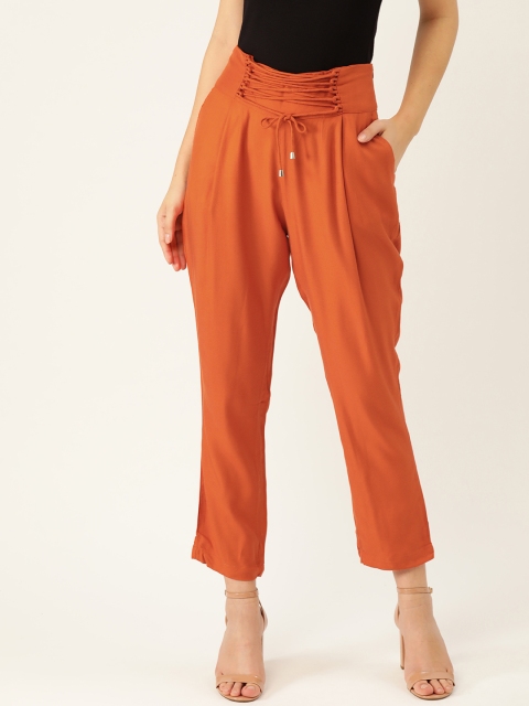 

Moda Rapido Women Rust Orange Regular Fit Solid Cropped Trousers