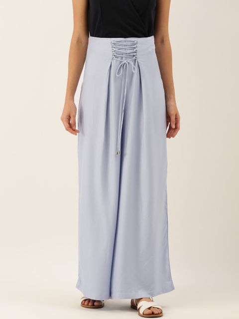 

Moda Rapido Women Blue Regular Fit Solid Parallel Trousers with Tie-Ups