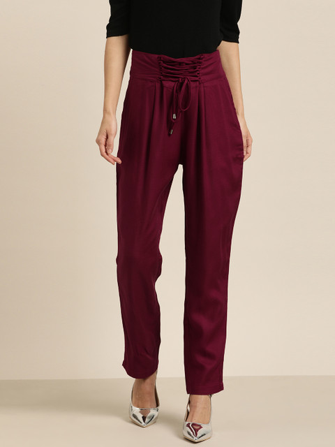 

Moda Rapido Women Maroon Regular Fit Solid Peg Trousers