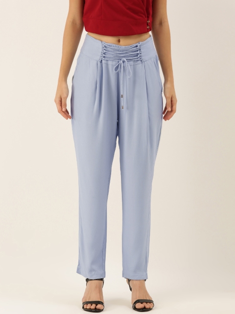 

Moda Rapido Women Blue Regular Fit Solid Peg Trousers