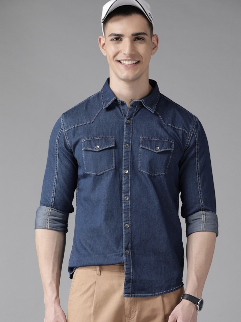 

BEAT LONDON by PEPE JEANS Men Blue Pure Cotton Slim Fit Casual Denim Shirt