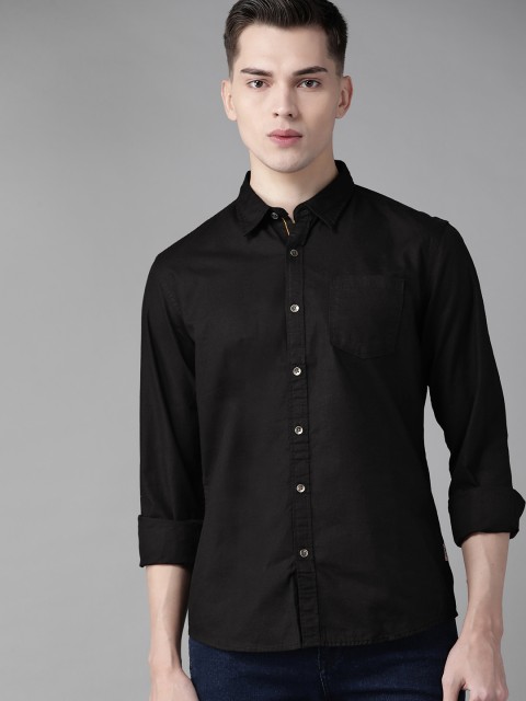 

BEAT LONDON by PEPE JEANS Men Black Pure Cotton Slim Fit Casual Shirt