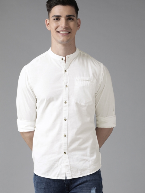 

BEAT LONDON by PEPE JEANS Men White Solid Pure Cotton Slim Fit Casual Shirt
