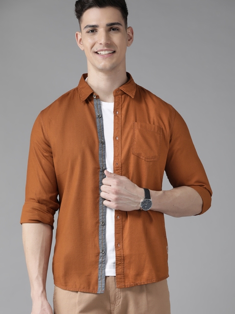 

BEAT LONDON by PEPE JEANS Men Rust Orange Pure Cotton Slim Fit Casual Shirt