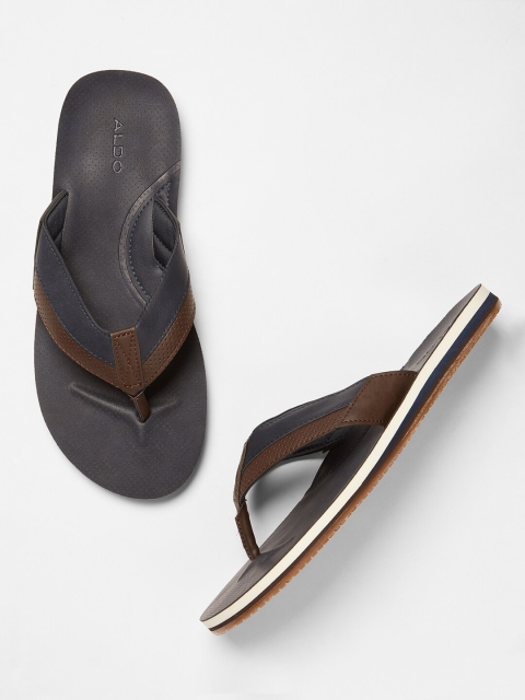 

ALDO Men Navy Blue & Brown Colourblocked Thong Flip-Flops