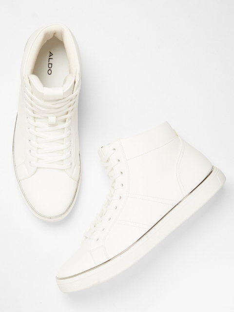 

ALDO Men White Solid Synthetic Mid-Top Sneakers