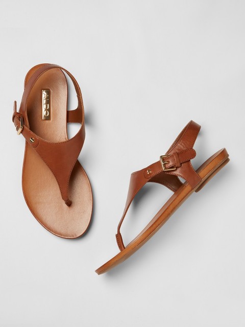 

ALDO Women Brown Solid Leather Open Toe Flats