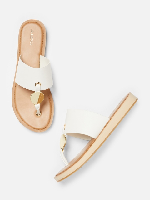 

ALDO Women White Solid T-Strap Flats