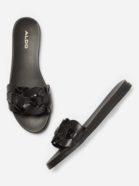 

ALDO Women Black Woven Design Leather Open Toe Flats