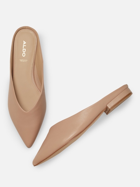 

ALDO Women Beige Solid Leather Mules