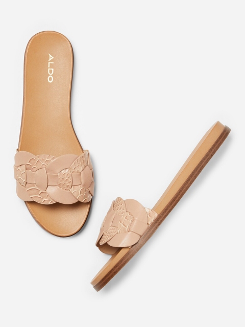 

ALDO Women Pink Woven Design Leather Open Toe Flats