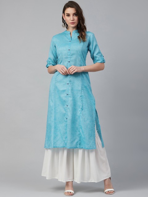 

Sringam Women Blue Solid Straight Kurta