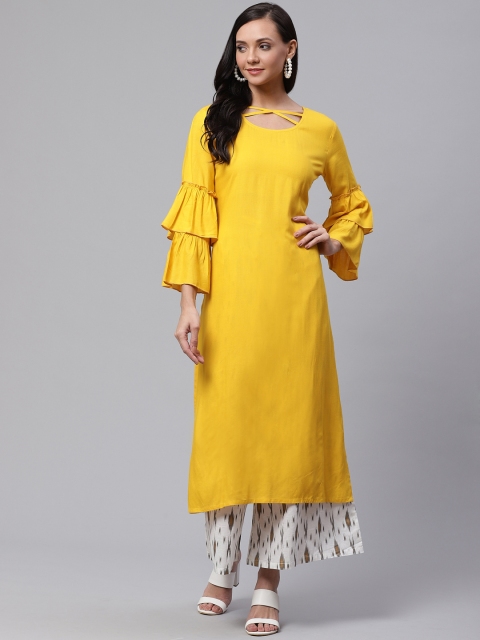 

Sringam Women Yellow & White Solid Kurta with Palazzos