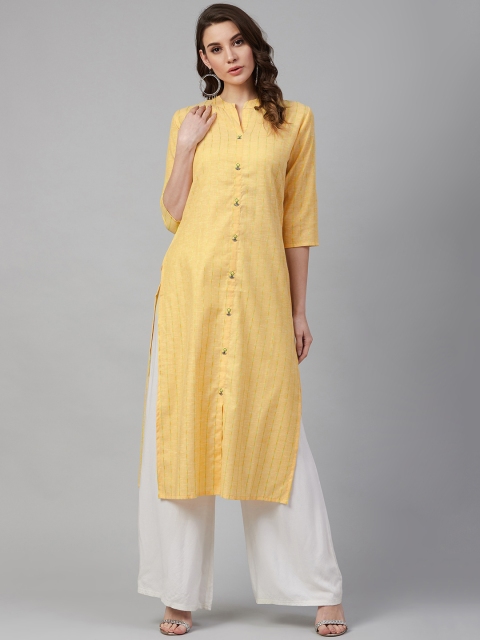 

Sringam Women Yellow & Green Woven Design Straight Kurta